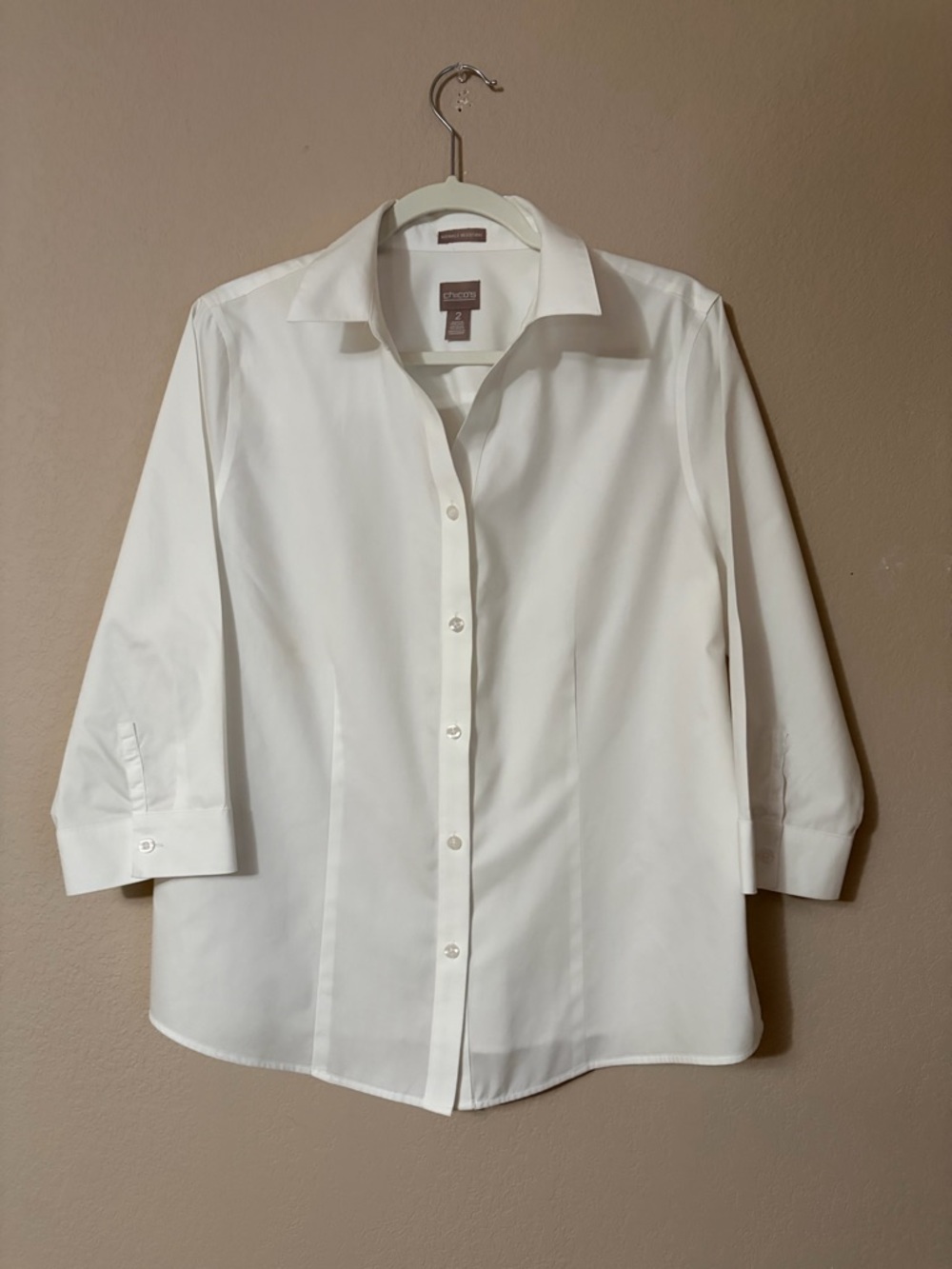Chico’s White Wrinkle Resistant Button Down Shirt No-Iron Size 2 Large